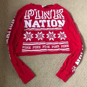 PINK Cropped Christmas Long Sleeve